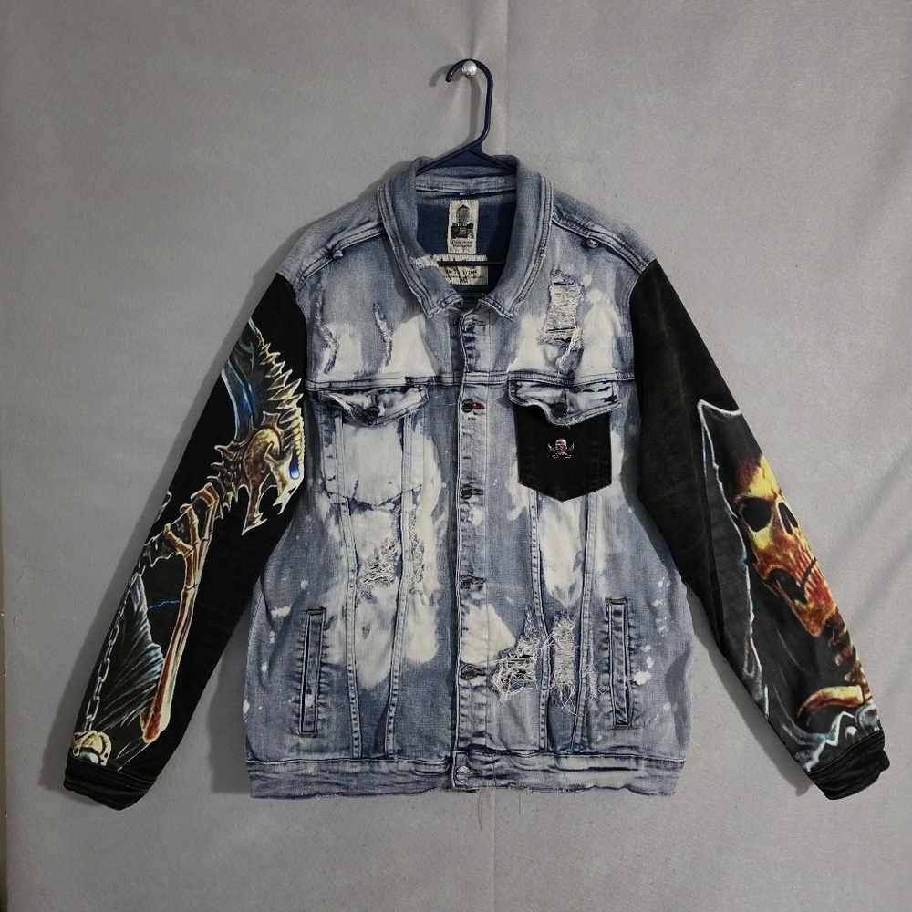 Industrial Indigo Mens Grim Reaper Premium Denim Jacket Size XXL